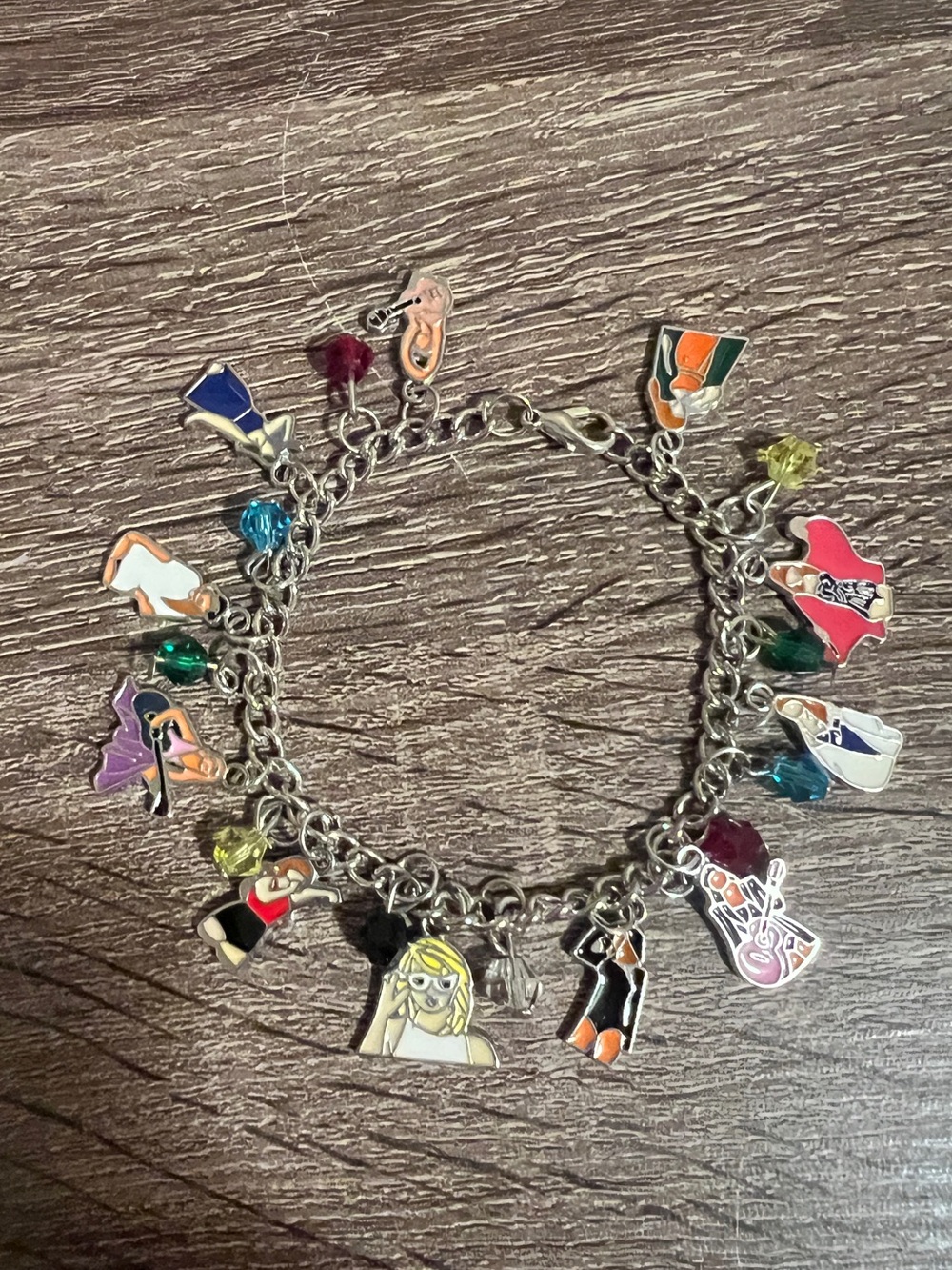 Taylor Swift Eras Tour Silver Enamel Charm Bracelet 7” rep 1989 Red Lover NWOT